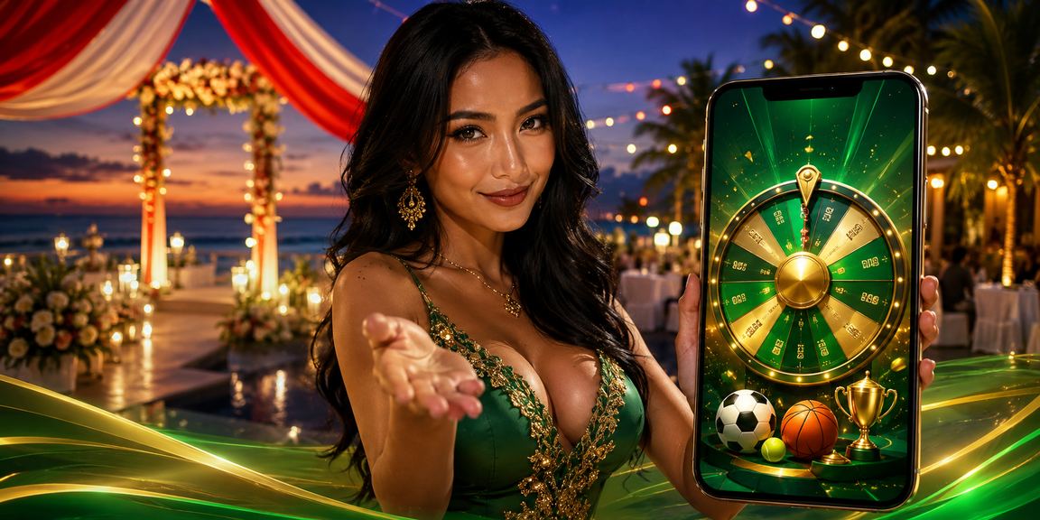 Meja roulette kasino dengan suasana pantai tropis yang santai